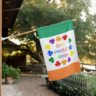 Gay Proud Irish LGBT Rainbow Shamrocks House Flag