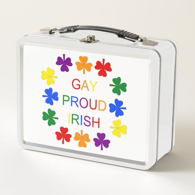 Gay Proud Irish LGBT Rainbow Shamrocks Metal Lunch Box (Front)