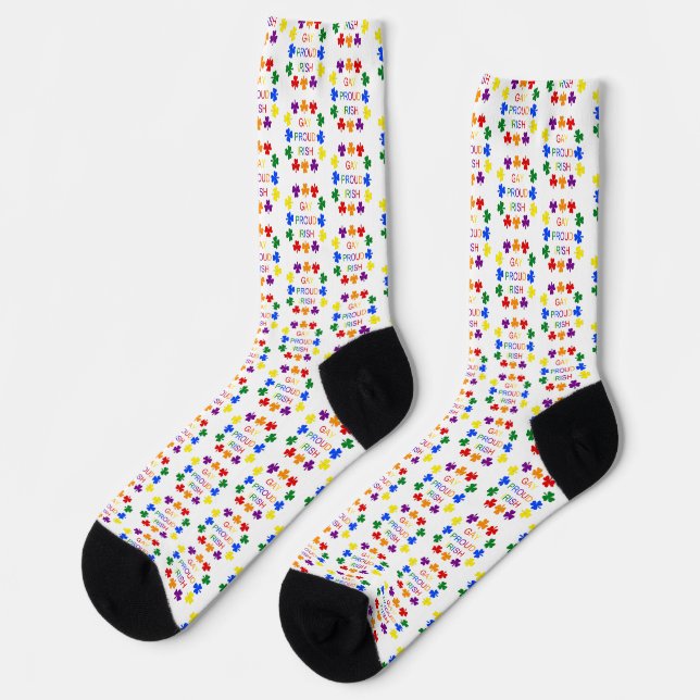 Gay Proud Irish LGBT Rainbow Shamrocks Patterned Socks (Left)