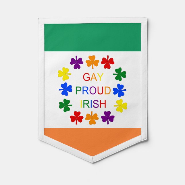 Gay Proud Irish LGBT Rainbow Shamrocks Pennant (Front)