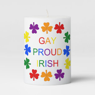 Gay Proud Irish LGBT Rainbow Shamrocks Pillar Candle