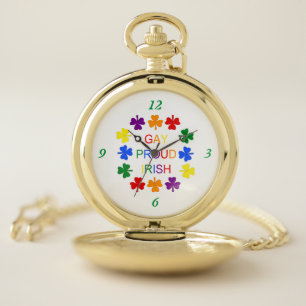 Gay Proud Irish LGBT Rainbow Shamrocks Pocket Watch