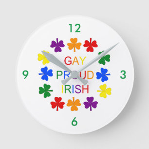 Gay Proud Irish LGBT Rainbow Shamrocks Round Clock