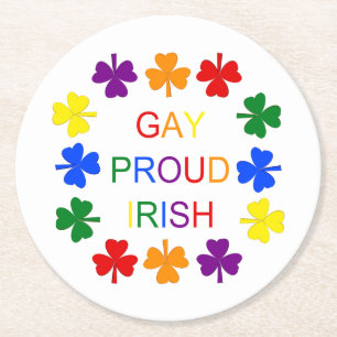 Gay Proud Irish LGBT Rainbow Shamrocks Round Paper Coaster