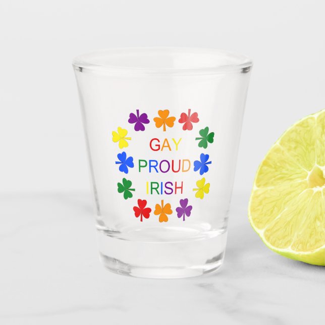 Gay Proud Irish LGBT Rainbow Shamrocks Shot Glass (Front)