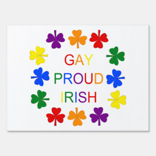 Gay Proud Irish LGBT Rainbow Shamrocks Sign
