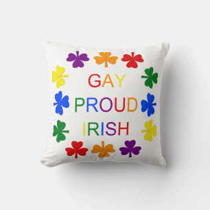 Gay Proud Irish LGBT Rainbow Shamrocks Throw Pillow