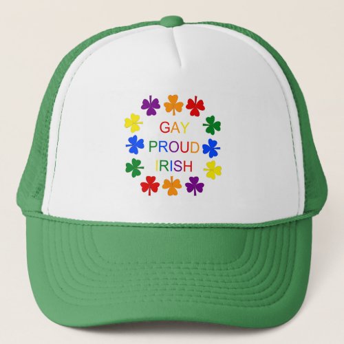 Gay Proud Irish LGBT Rainbow Shamrocks Trucker Hat