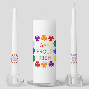 Gay Proud Irish LGBT Rainbow Shamrocks Unity Candle Set