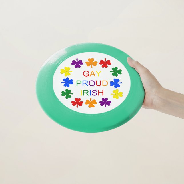 Gay Proud Irish LGBT Rainbow Shamrocks Wham-O Frisbee (In Hand)