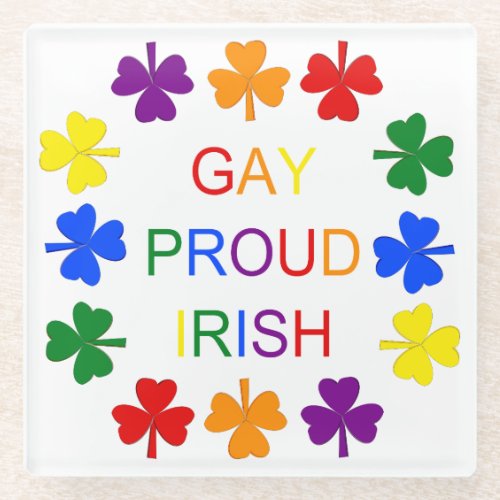 Gay Proud Irish Rainbow Shamrocks Glass Coaster