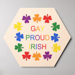 Gay Proud Irish Rainbow Shamrocks Wood Photo Tile