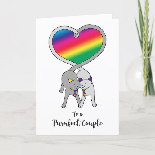 Gay Purrfect Couple Anniversary Rainbow Cats Card