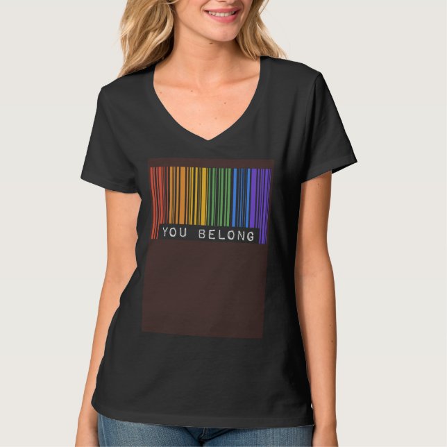 Gay Queer Barcode Pride You Belong Ally Aesthetic  T-Shirt (Front)