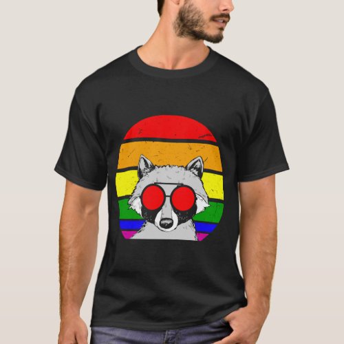 Gay Raccoon Wearing Glasses LGBTQ Pride Flag T_Shirt