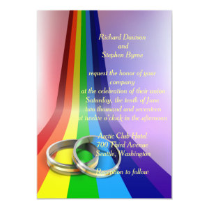 Gay Rainbow and Rings Wedding Invitation