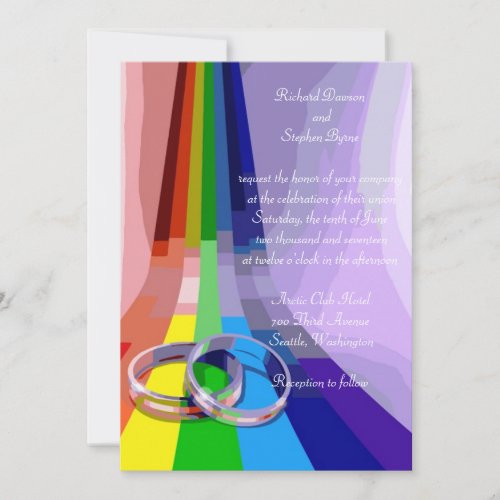 Gay Rainbow and Rings Wedding Invitation