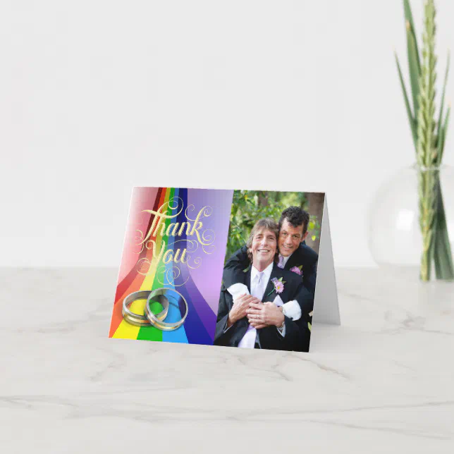 Gay Rainbow And Rings Wedding Thank You Zazzle