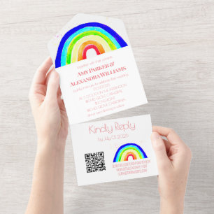 Gay Rainbow Colorful LGBT Pride RSVP QR Code  All In One Invitation