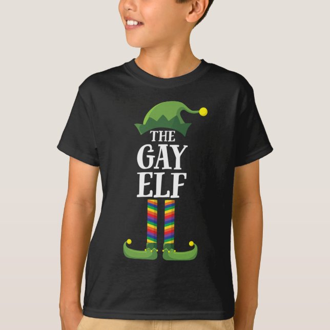 Gay Rainbow Elf Matching Family Christmas Party Pa T-Shirt (Front)