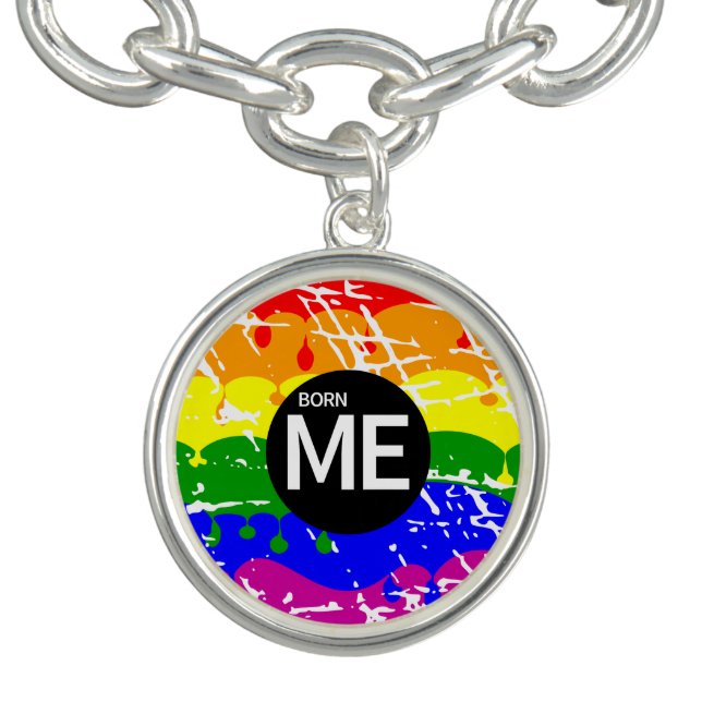 Gay Rainbow Flag Born This Way Charm Bracelet (Design)