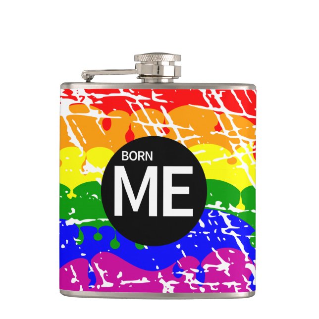 Gay Rainbow Flag Born This Way Hip Flask (Front)