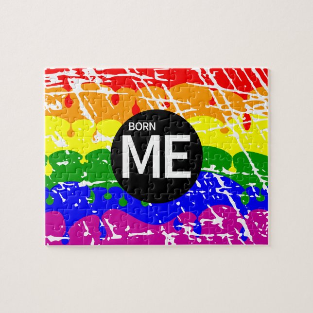 Gay Rainbow Flag Born This Way Jigsaw Puzzle (Horizontal)