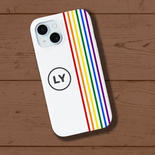 Gay Rainbow Flag Stripes Personalized Initials iPhone 15 Case