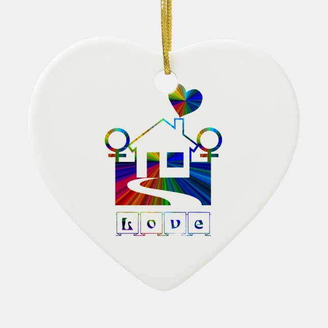 Gay rainbow home- LOVE Ceramic Ornament (Front)