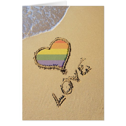Gay Rainbow Love Heart In The Sand (Front)