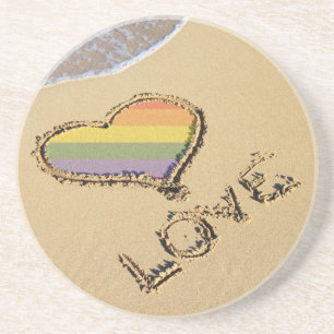 Gay Rainbow Love Heart In The Sand Drink Coaster