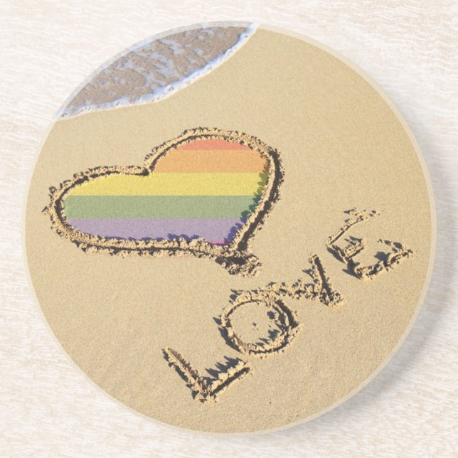 Gay Rainbow Love Heart In The Sand Drink Coaster (Front)