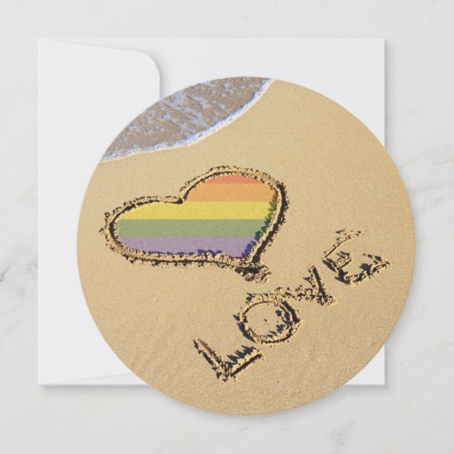 Gay Rainbow Love Heart In The Sand Invitation (Front)