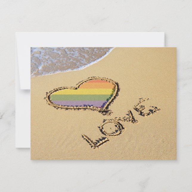 Gay Rainbow Love Heart In The Sand Invitation (Front)
