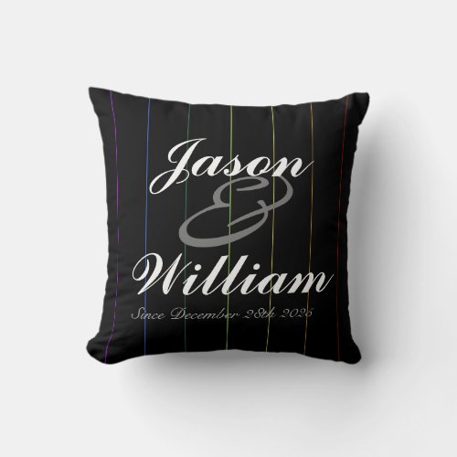 Gay Rainbow Pinstriped Custom Anniversary Pillow