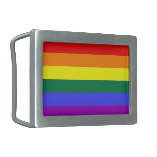 Gay Rainbow Pride Flag Belt Buckle (Front Left)