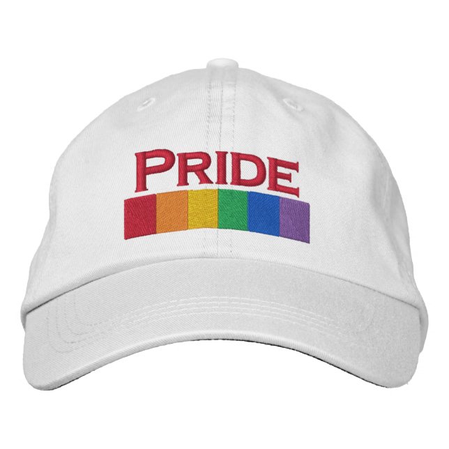 Gay Rainbow Pride Flag Strip Embroidered Baseball Hat (Front)