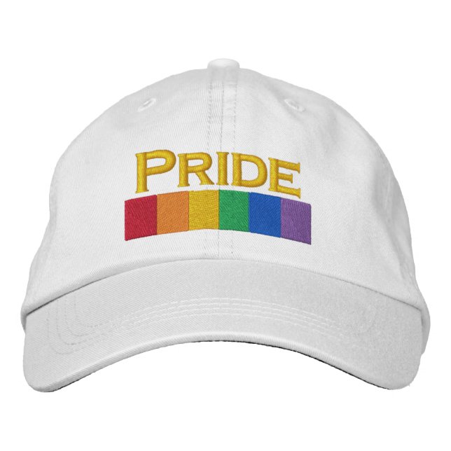 Gay Rainbow Pride Flag Strip Embroidered Baseball Hat (Front)