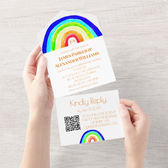 Gay Rainbow Wedding LGBT Pride RSVP QR Code  All In One Invitation (Tearaway)