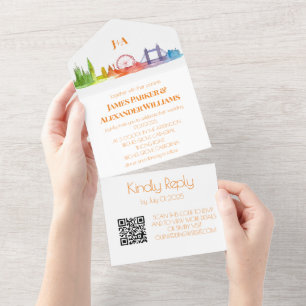 Gay Rainbow Wedding LGBT Pride RSVP QR Code  All In One Invitation