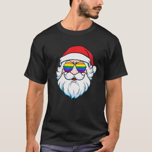 Gay Santa Claus Christmas Rainbow Sunglasses LGBT T_Shirt