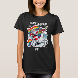 Gay Santa Riding Unicorn Favorite Ho Funny Lgbt Ch T-Shirt