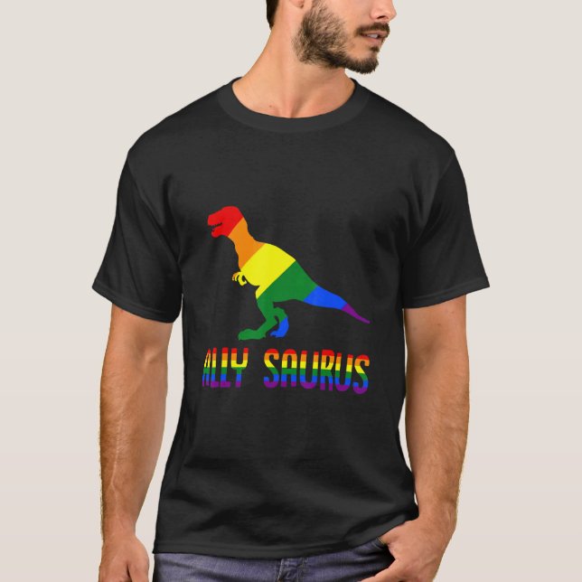 Gay Saurus Lgbt Q  Rex Pride Rainbow Ally T-Shirt (Front)