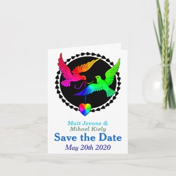 Gay Save The Date Rainbow Heart Love Doves Card by AGayMarriage at Zazzle
