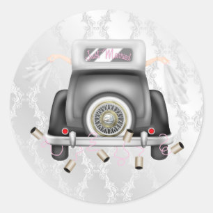 Gay Silver Damask Wedding Sticker with Wedding Car