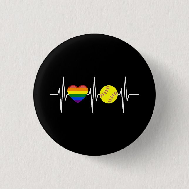 Gay Softball Shirt Softball Player Gay Pride LGBTQ Button (Front)