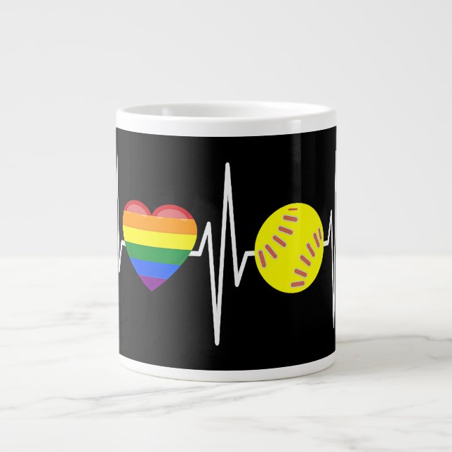 Gay Softball Shirt Softball Player Gay Pride LGBTQ Giant Coffee Mug (Front)
