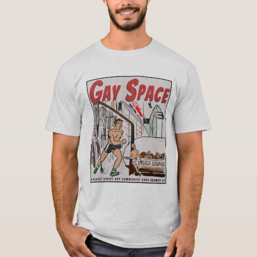Gay Space Vintage  Retro Gay Men Comics Poster T_Shirt