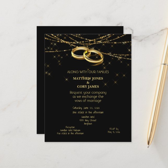 Gay Sparkling Lights and Gold Wedding Rings (Front/Back In Situ)