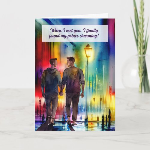 Gay Spouse Anniversary Men Hand in Hand Rainbow Card